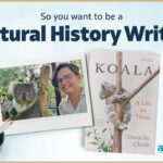 A photograph of author Danielle Clode and a Koala, accompanied by the cover of her book Koala A Life In Trees.